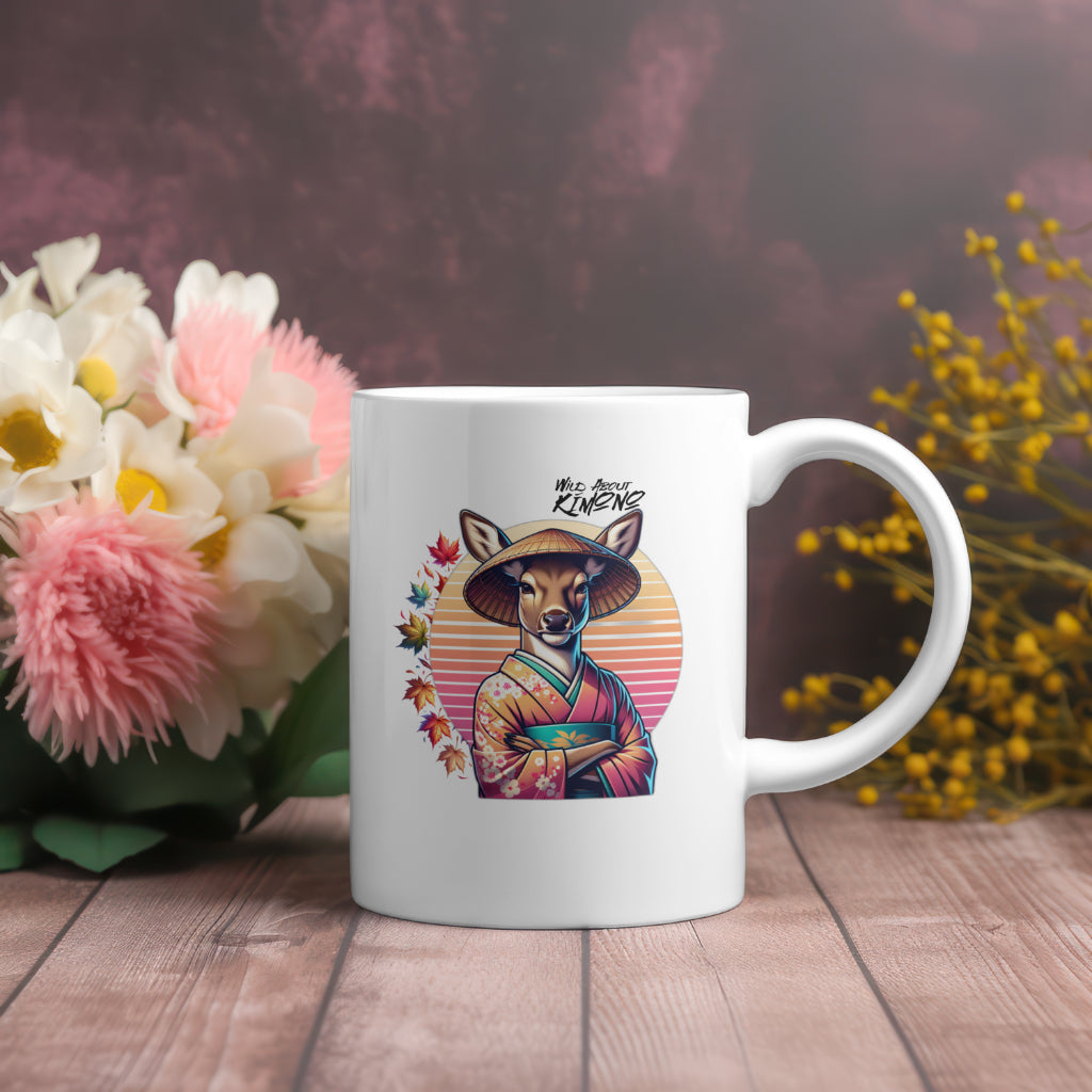 Eleganza - White Coffee Tea Mug - Female Deer