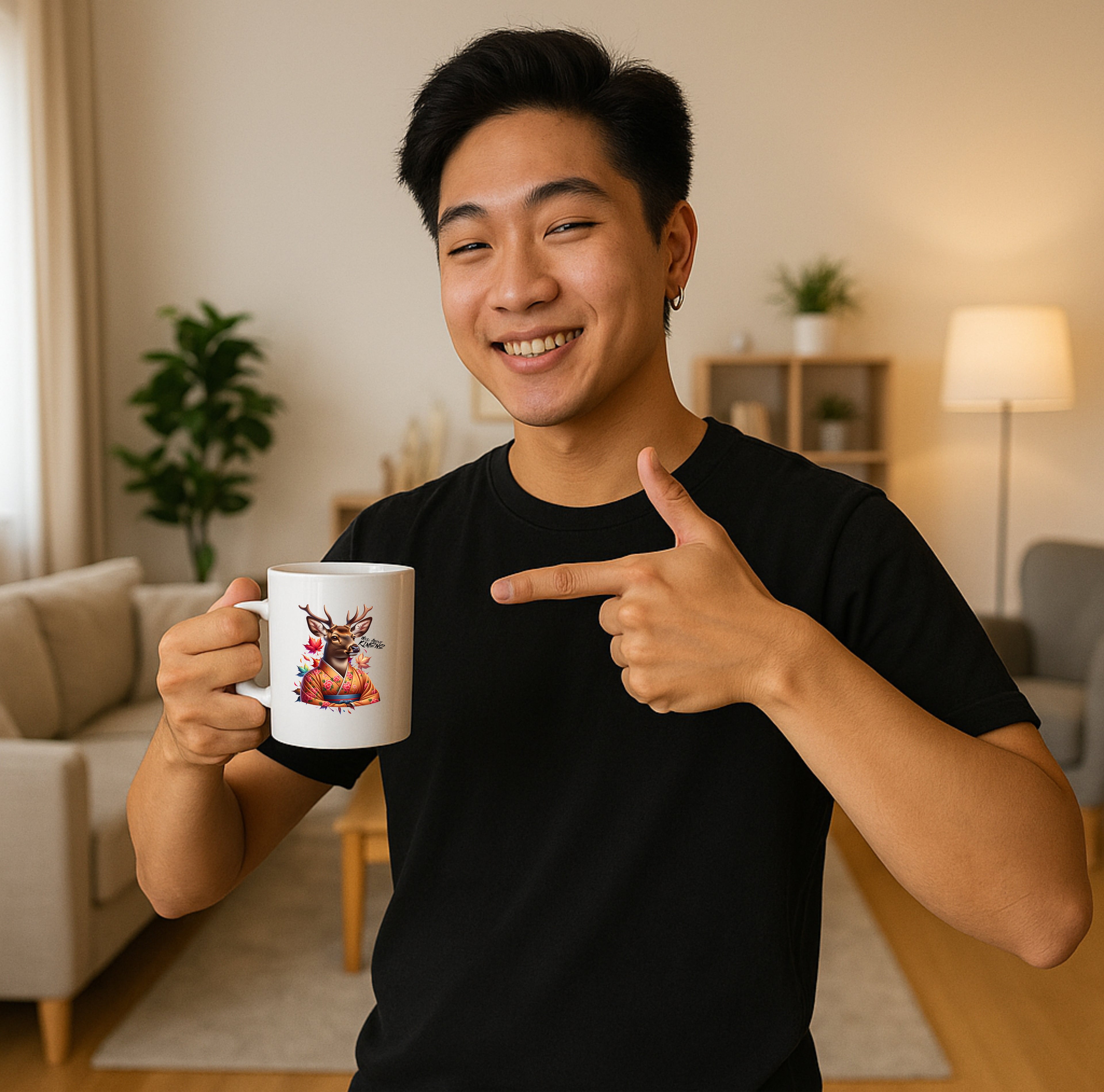 Eleganza - White Coffee Tea Mug - Male Deer