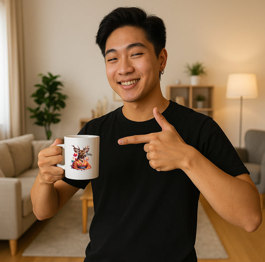 Eleganza - White Coffee Tea Mug - Male Deer
